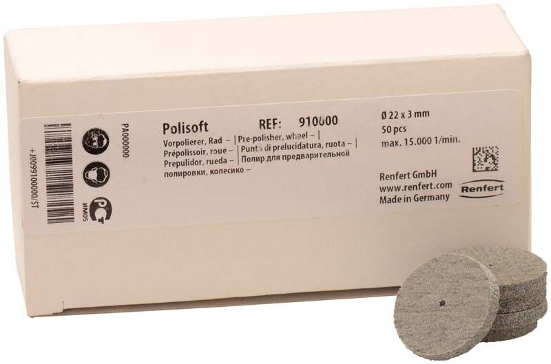 Polisoft Rad 22x3mm Polierscheiben und Verpackung für Metallglättung.
