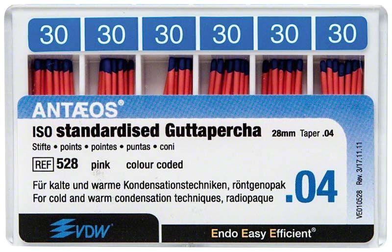 Guttapercha-Stifte .04 Gr. 30/.04 blau in Plastikbox.