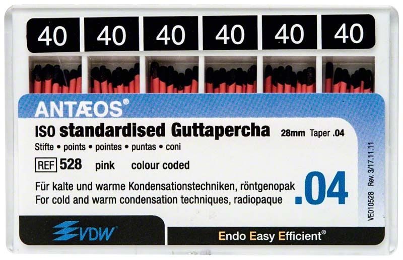 Guttapercha-Stifte .04 Gr. 40, schwarz, in Kunststoffbox.