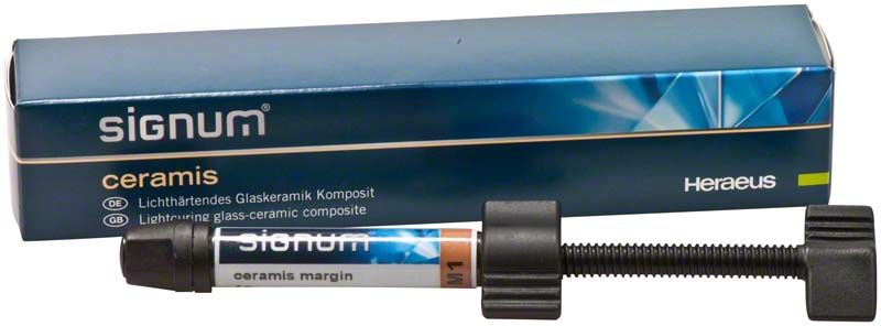 Signum® ceramis margin M1 Komposit mit Verpackung im Hintergrund.