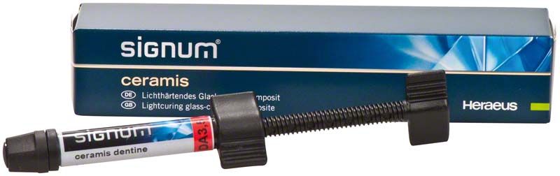 Signum® ceramis dentine DA3,5 Glaskeramikkomposit in Verpackung.