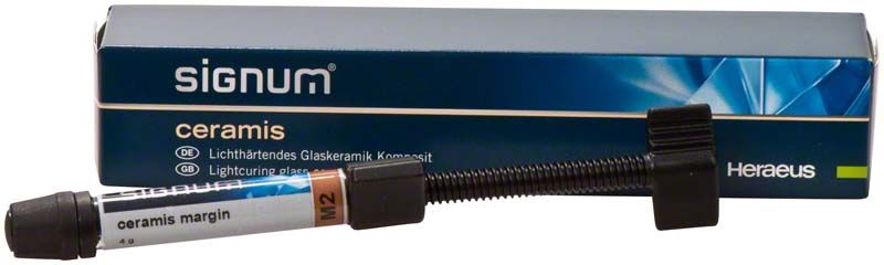 Signum® ceramis margin M2 Glaskeramik-Komposit mit Verpackung im Hintergrund.