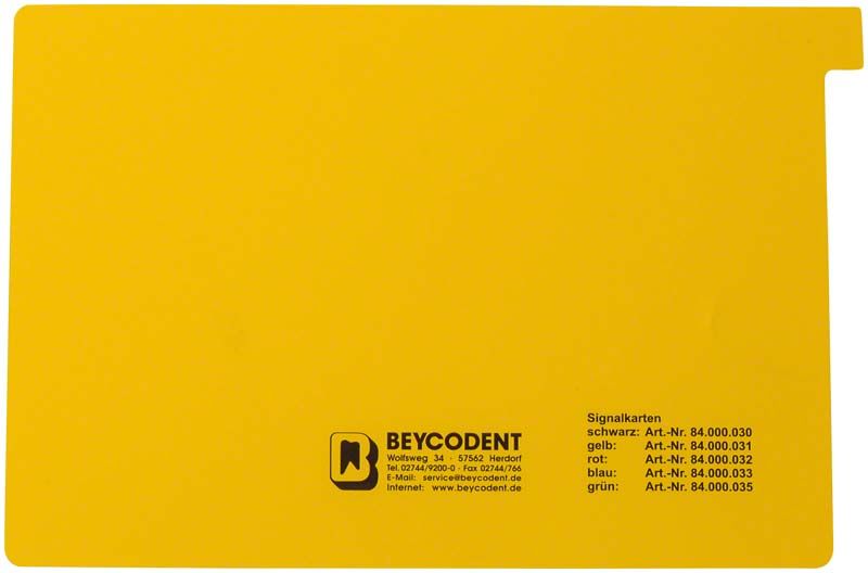Gelbe Signalkarte A5 mit schwarzem Aufdruck und Registerlasche.