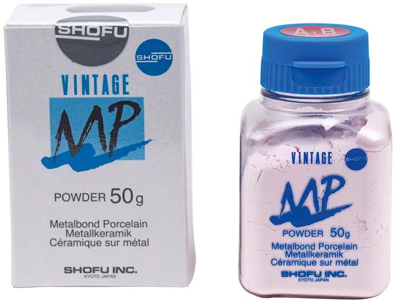 Vintage MP Dentin Pulver 50g A1B mit blauer Verschlusskappe und Verpackung.