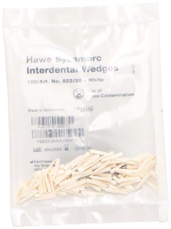 Kerr Ahorn-Interdentalkeile weiß, 100 Stück, in transparenter Verpackung.
