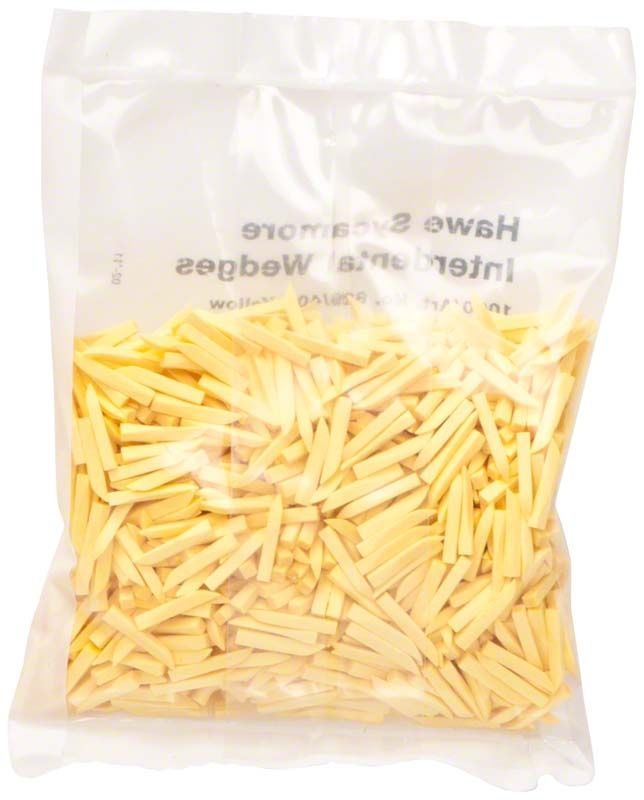Interdentalkeile aus Ahornholz in transparenter Verpackung.