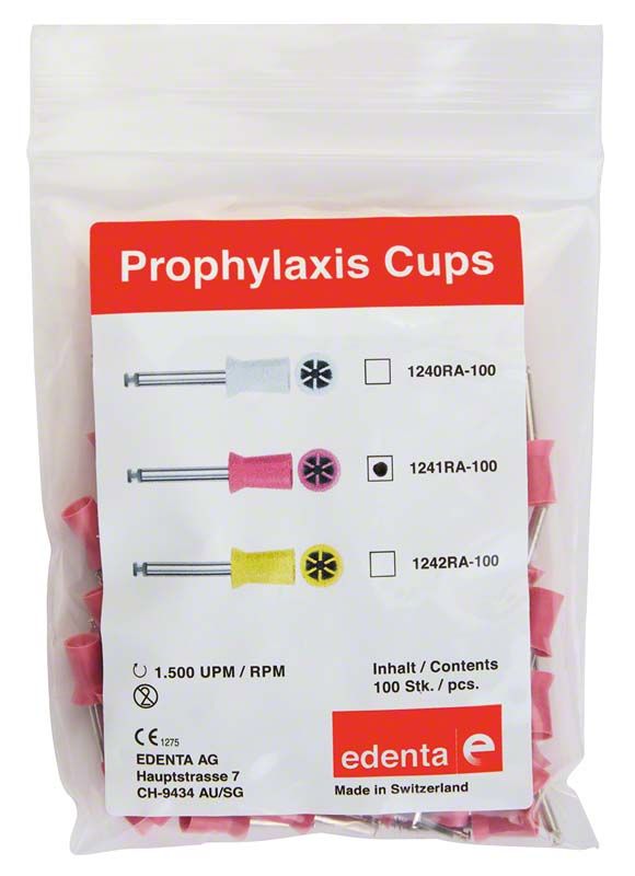 Prophy Polierer mit Lamellen rosa in Verpackung mit Produktinformationen.