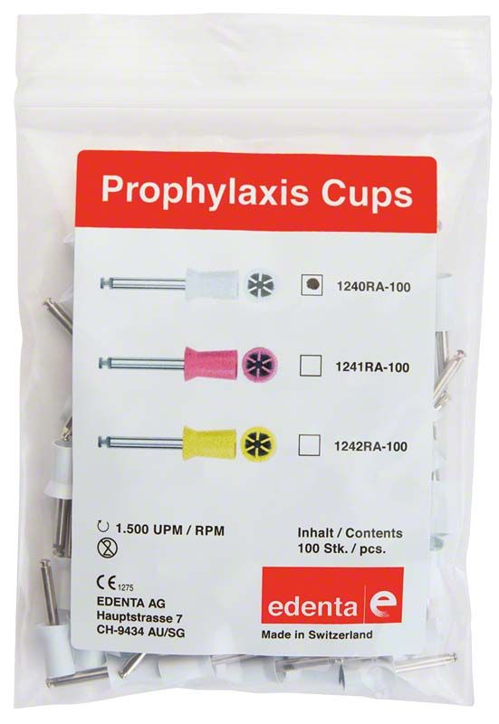 Prophy Polierer mit Lamellen, weiß, in Verpackung mit drei Varianten.