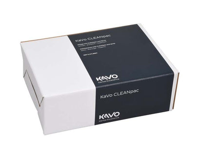 KaVo CLEANpac Verpackung mit schwarzem Etikett und Produktinformationen.