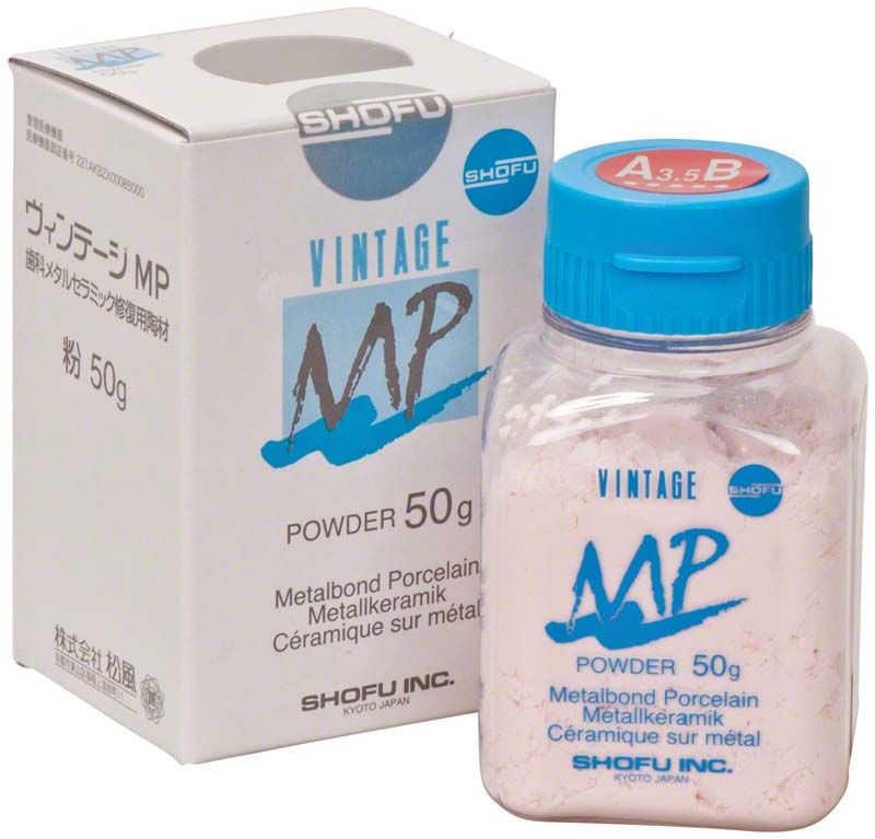 VINTAGE MP Dentin 50g A3,5B Pulver in transparenter Dose mit Verpackung.