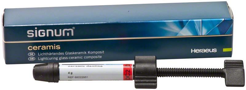 Signum® ceramis dentine DC2 in Spritze und Verpackung mit Beschriftung