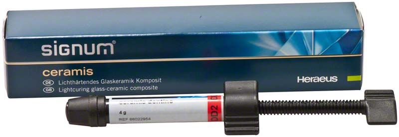 Signum® ceramis dentine DD2 in spritzenförmiger Verpackung mit Logo.