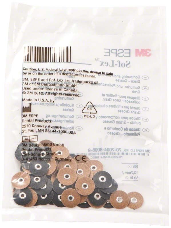 Sof-Lex™ Polierscheiben in Verpackung mit sichtbarem 3M-Logo.