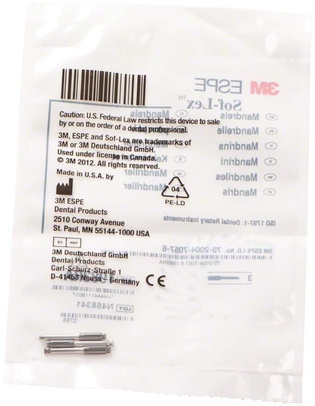 Sof-Lex™ Mandrelle RA in steriler Verpackung mit Bedienungsanleitung.