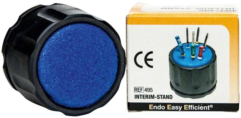 Interim-Stand für Zahnärzte mit blauer Oberfläche und Verpackung.