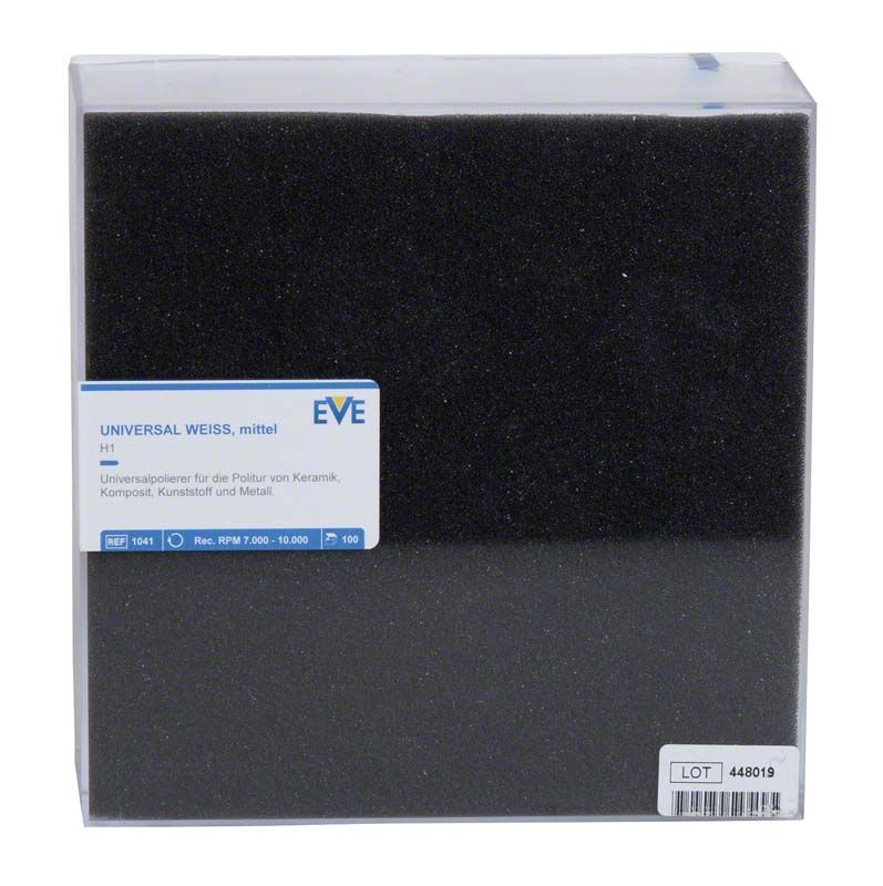 Universalpolierer EVE UNIVERSAL weiß, mittlere Körnung, in Verpackung.