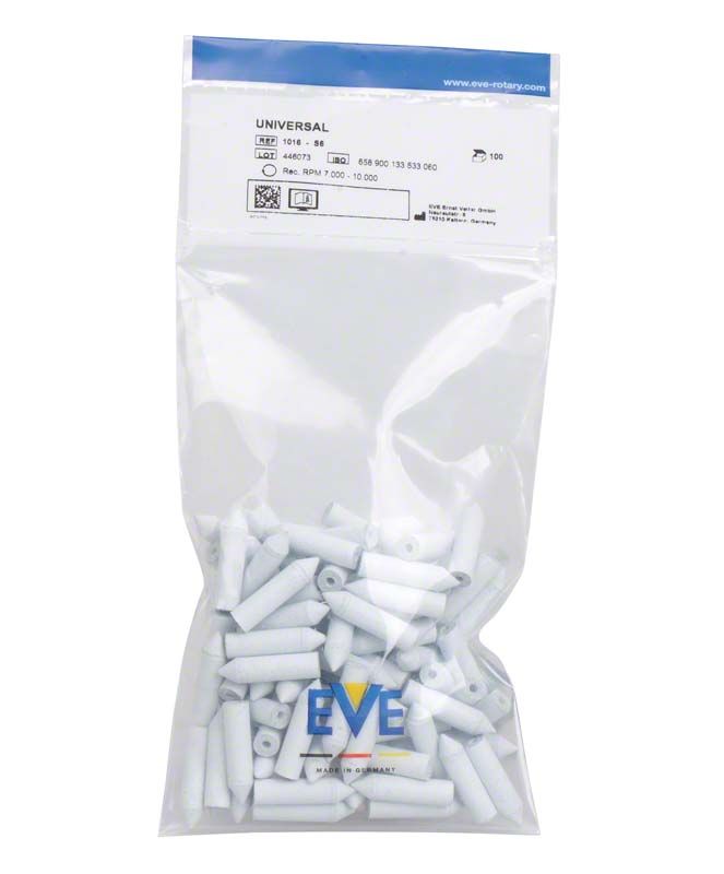 Universalpolierer in weißer Kunststoffverpackung mit EVE-Logo und Produktetikett.