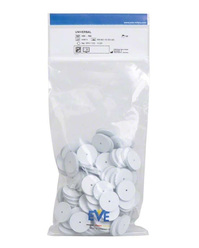 Universalpolierer EVE UNIVERSAL weiß unmontiert in transparenter Verpackung.