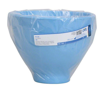 Blauer EVE Plus Anrührbecher 600ml in Plastikverpackung mit Etikett.