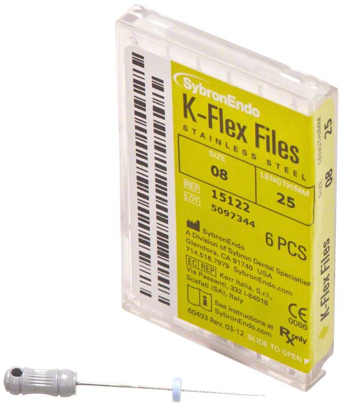 K-Flex Feilen 25mm ISO 008 in grauer Verpackung für Endodontie.