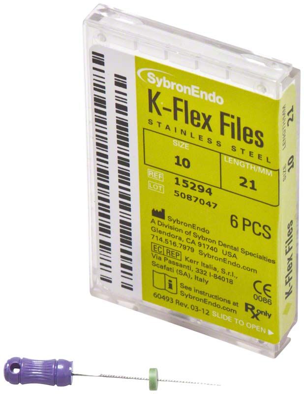 Verpackung der K-Flex Feilen 21mm ISO 010 lila mit Handgriff.