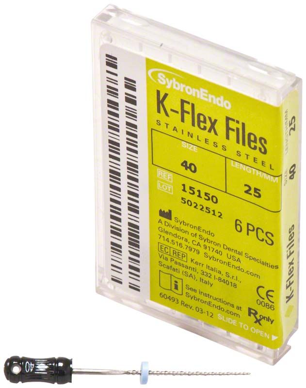 K-Flex Feilen 25mm ISO 040 in Verpackung mit Einzelansicht der Feile.
