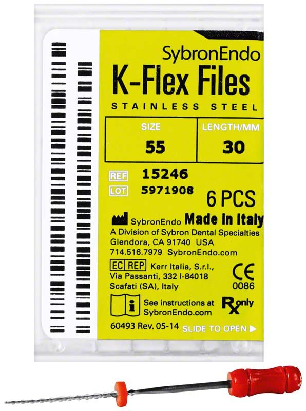 K-Flex Feilen 30mm ISO 055 in transparenter Verpackung mit rotem Griff.