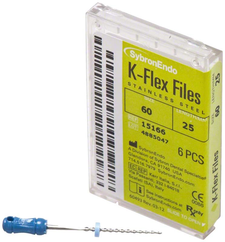K-Flex Feilen 25mm ISO 060 mit blauer Griffkappe und Verpackung.