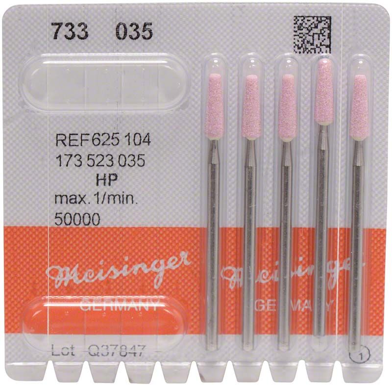 Schleifer rosa medium H 733 035 für Chrom-Kobaltlegierungen in Blisterverpackung.