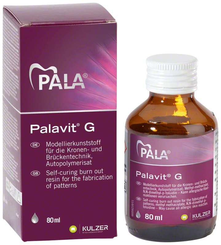 Palavit® G Flüssigkeit 80ml Flasche und Verpackung mit Kulzer-Logo.