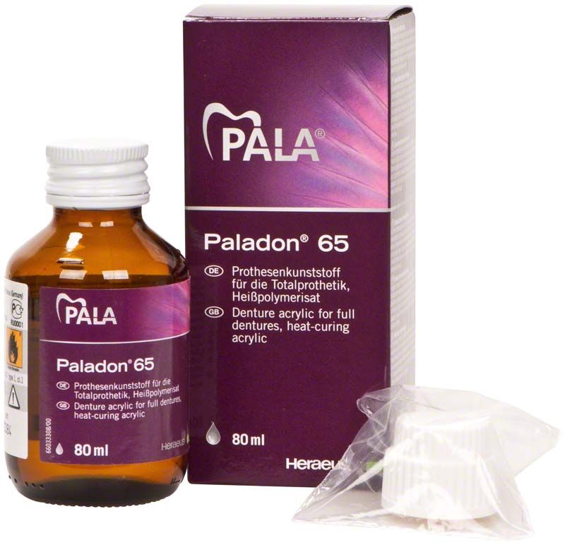 Paladon® 65 Flüssigkeit 80ml Flasche mit Verpackung und Zubehör.