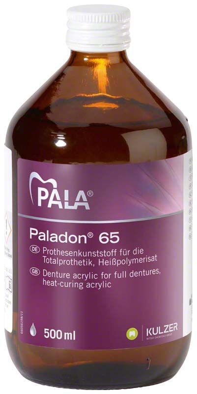 Braune Flasche Paladon® 65 Flüssigkeit, 500 ml, für Prothesenkunststoffe.