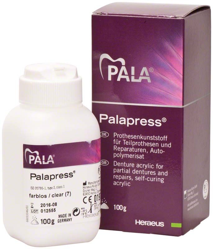 Palapress® Pulver 100g Flasche und Verpackung von Kulzer.
