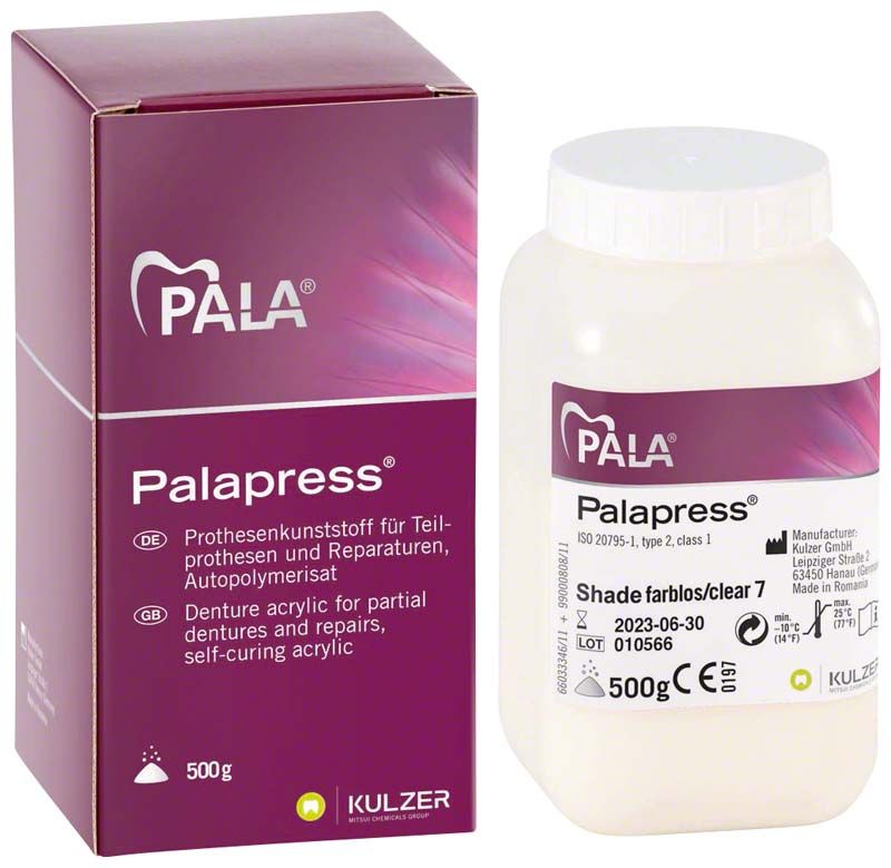 Palapress® Pulver 500g Packung und Flasche, farblos, von Kulzer.