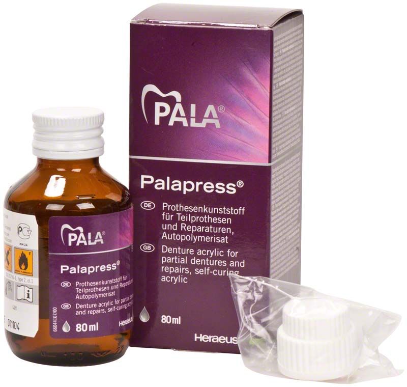 Palapress® Flüssigkeit 80ml Flasche mit Verpackung und Dosierkappe.