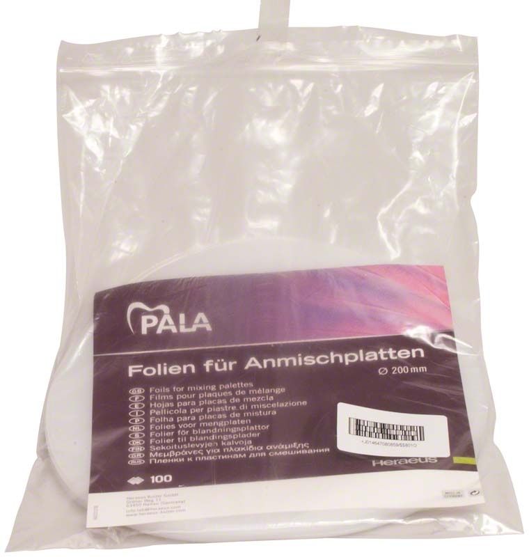 Folien für Anmischplatten Ø 20cm in transparenter Verpackung.