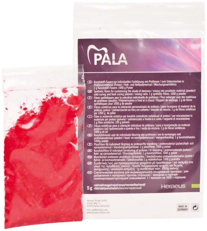 Pala® Kunststoff-Fasern in roter Verpackung mit Produktinformationen.