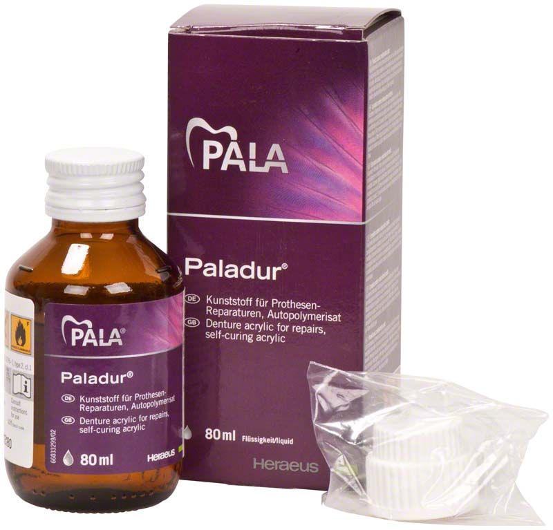 Braune Flasche Paladur® Flüssigkeit 80ml mit Verpackung und Verschlusskappe.