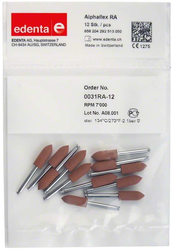 Alphaflex Polierer braun Flamme RA in transparenter Verpackung.