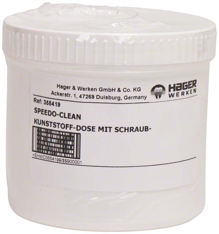 Speedo-Clean Kunststoffdose mit Schraubverschluss für Prothesenreinigung.