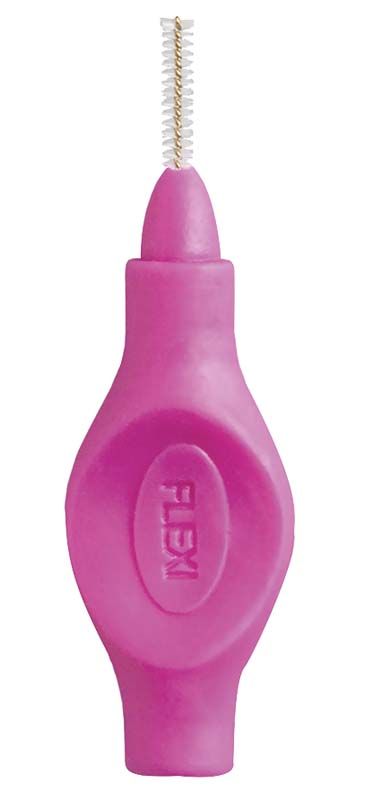 Interdentalbürste Flexi pink mit weichem, biegsamem Griff.