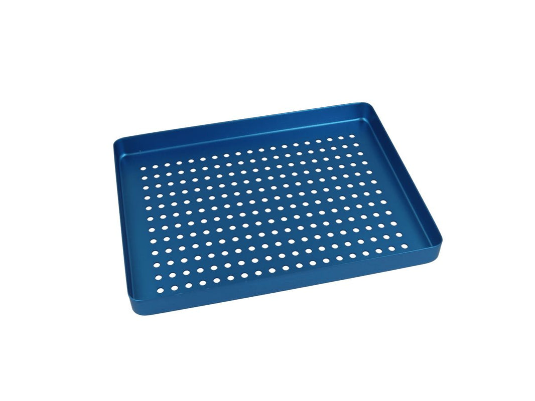 Blaues perforiertes Aluminiumtablett von EUROTRAY Minitray.
