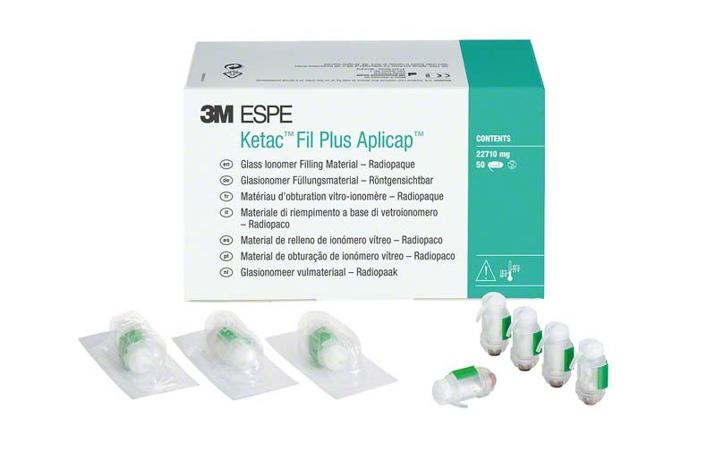 Ketac Fil Plus Aplicap 50er A2 Verpackung mit Applikationskapseln im Vordergrund.