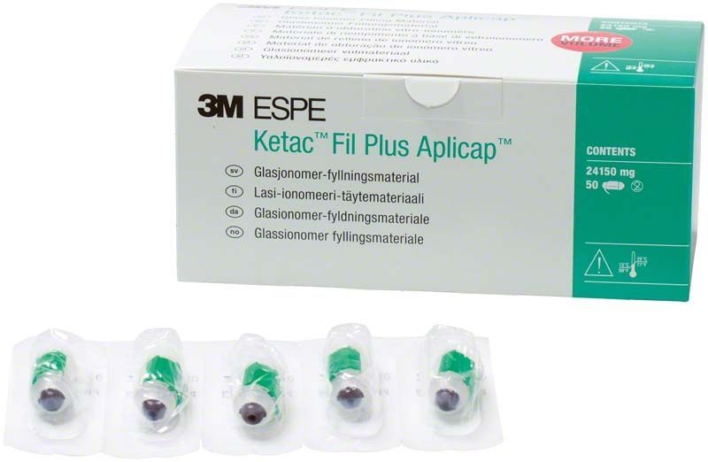 3M Ketac Fil Plus Aplicap Glasionomer-Füllungsmaterial in Verpackung mit Einzelkapseln.