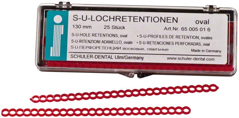 S-U-Lochretentionen oval in Verpackung mit 25 Stück, 130 mm Länge.