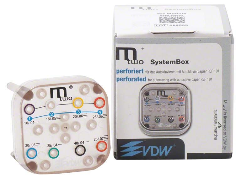 Mtwo® Modul zur Aufbewahrung und Organisation von NiTi-Wurzelkanalinstrumenten.