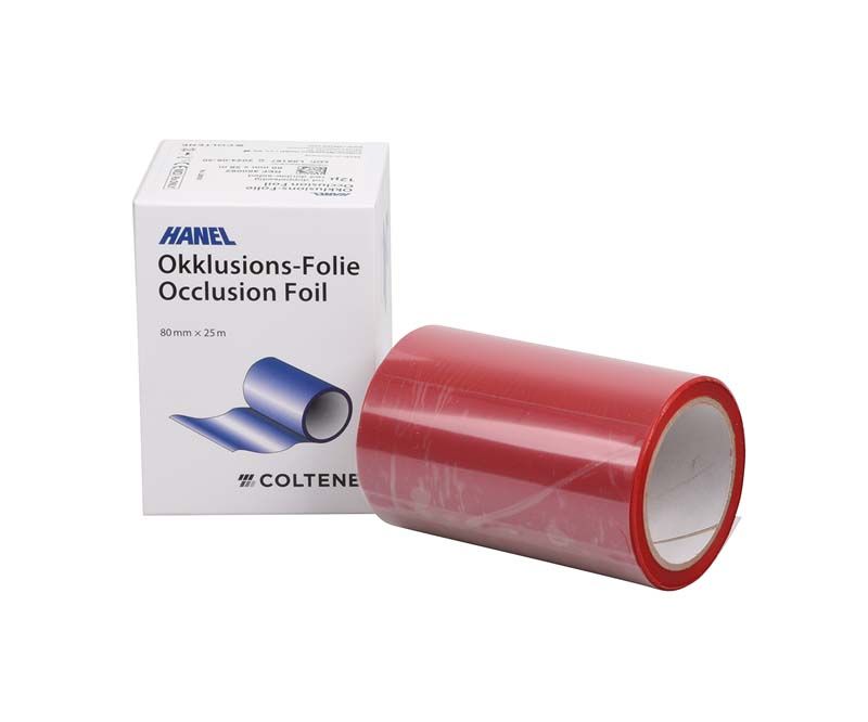 HANEL Okklusionsfolie doppelseitig 80mm rot in Verpackung.