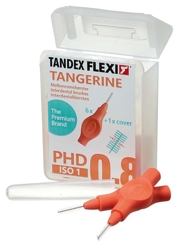 Interdentalbürsten Flexi orange ultra fine mit Aufbewahrungsbox und Schutzkappe.