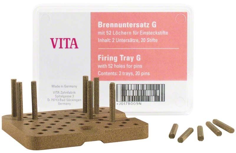 Brennuntersatz G mit 52 Löchern und Einsteckstiften von VITA Zahnfabrik.