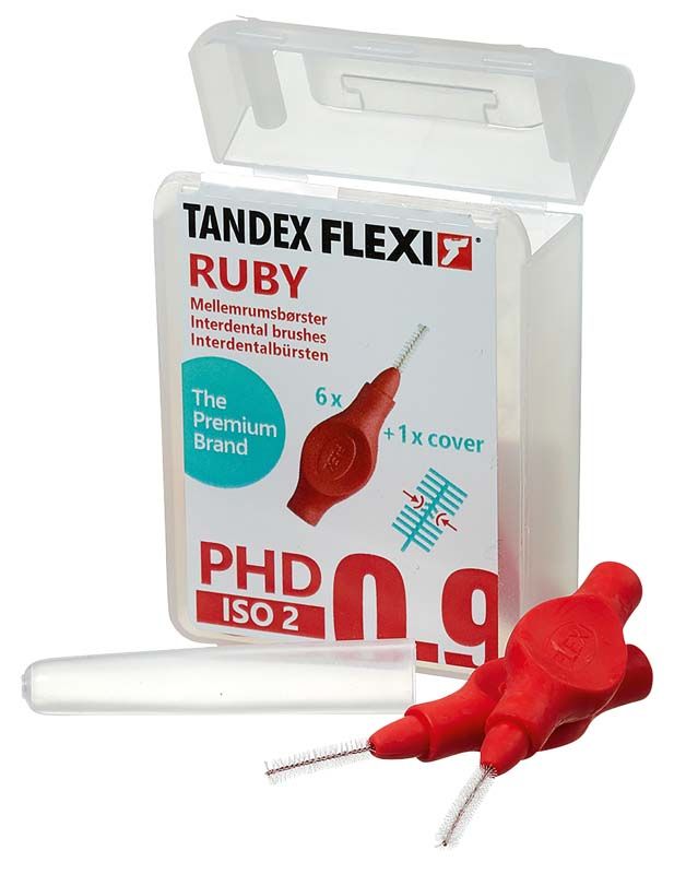 Interdentalbürsten Flexi rot super fine mit Kunststoffgriff und Reiseetui.